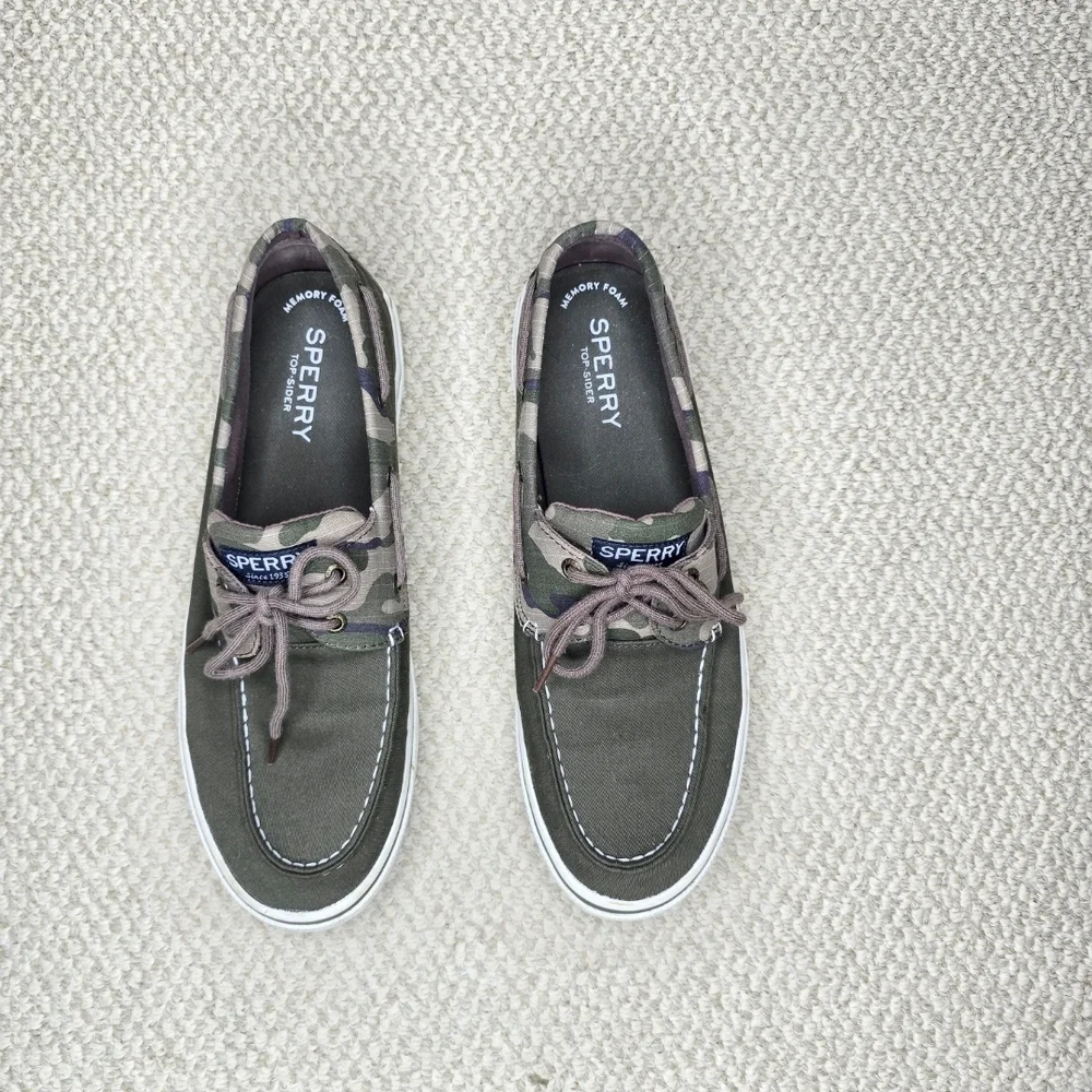 Sperry Top-Sider Halyard Green Camo Canvas Boat Shoes Size 12